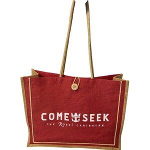 Royal Caribbean Cruise Ship Burlap Beach Travel Tote Bag Vacation Red/Khaki